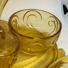Load image into Gallery viewer, Vintage Pressed Amber Glass 6-Piece Trinket Dressing Table Set & Tray
