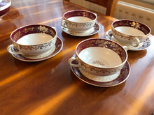 Load image into Gallery viewer, Vintage J & G MEAKIN Sol Golden Court Burgundy LUNCH PLATES, GRAVY BOAT, TUREENS