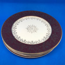 Load image into Gallery viewer, Vintage J & G MEAKIN Sol Golden Court Burgundy LUNCH PLATES, GRAVY BOAT, TUREENS