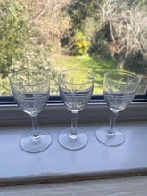 Load image into Gallery viewer, Set of 3 Vintage Leaf Pattern Cut Crystal Liqueur Aperitif Glasses