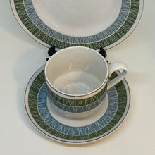 Load image into Gallery viewer, Vintage Blue Green Geometric Midwinter Pottery Whitehill China Tea Set Trio