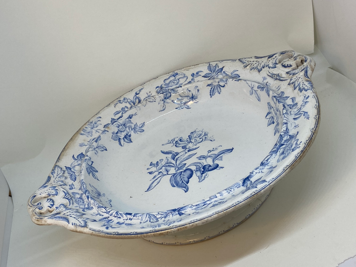 Antique Victorian Wedgwood Woodbine Blue White Ceramic Serving Bowl 10.5"