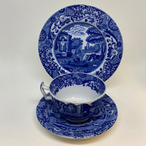 COPELAND SPODE Blue and While ITALIAN Tea Cup Trio Vintage