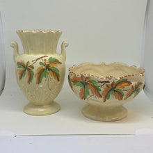 Load image into Gallery viewer, Vintage Hand Painted Autumnal Posy &amp; Amphora Vase Two Piece Set 1950s