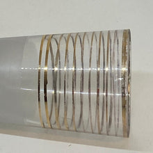 Load image into Gallery viewer, Vintage Pair of Partly Frosted Gold Stripe Shot Glass Tumblers 1950s 3.75"