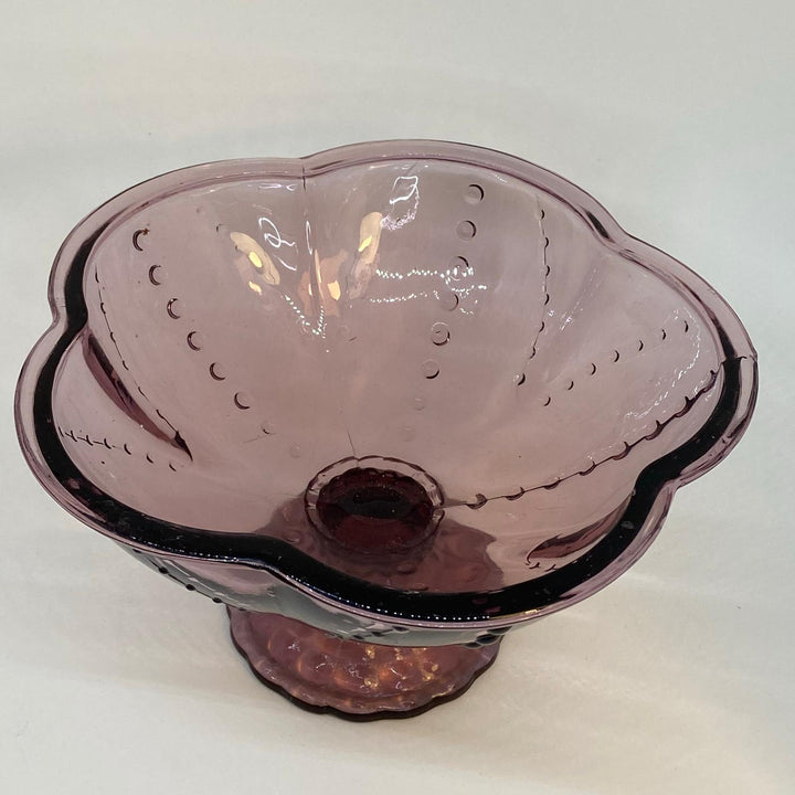 Vintage Purple Studio Pressed Glass Footed Lobed Fruit Bowl 8.25" Diameter