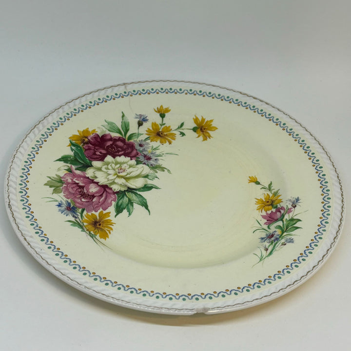 Vintage Portland Pottery LUNCH PLATE Red and White Carnations