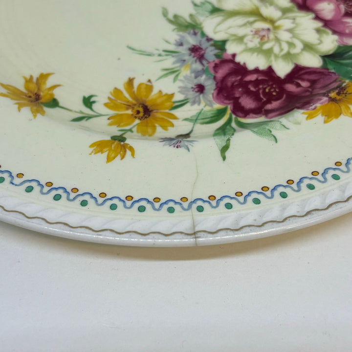 Vintage Portland Pottery LUNCH PLATE Red and White Carnations