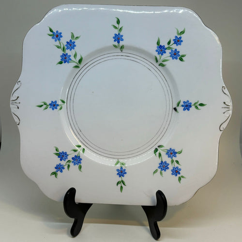 ROYAL VALE Vintage Bone China CAKE SERVING PLATE Delicate Blue Flowers