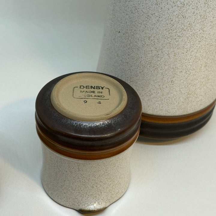 Vintage Denby Stoneware Potter's Wheel COFFEE POT CREAMER SUGAR BOWL - 1970s