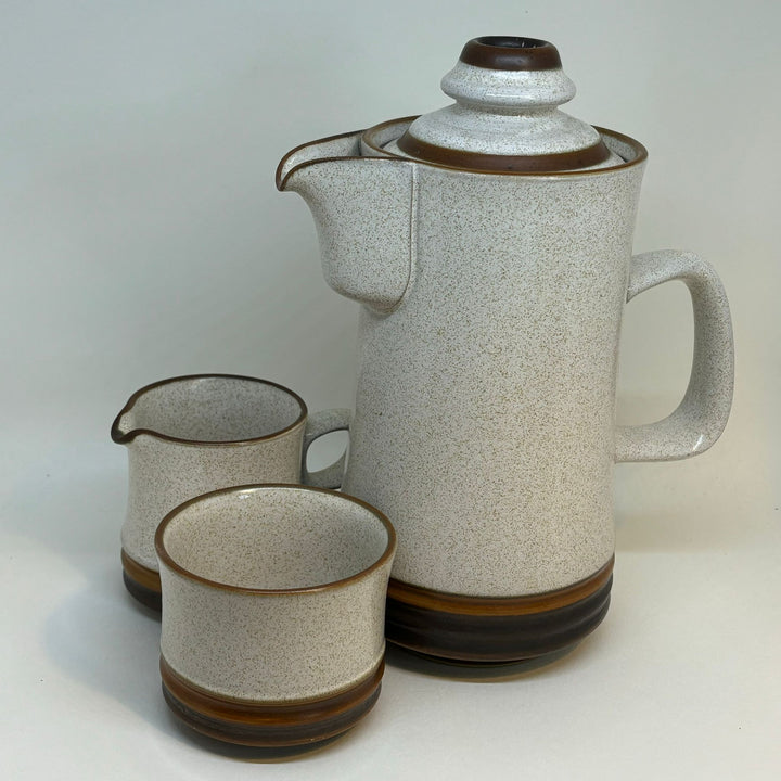 Vintage Denby Stoneware Potter's Wheel COFFEE POT CREAMER SUGAR BOWL - 1970s