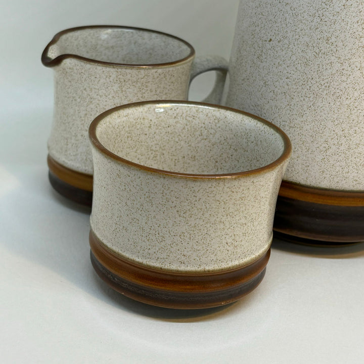 Vintage Denby Stoneware Potter's Wheel COFFEE POT CREAMER SUGAR BOWL - 1970s