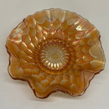 Load image into Gallery viewer, Vintage Fenton Carnival Glass Fish Scale Pattern Iridescent Orange Bowl 6"