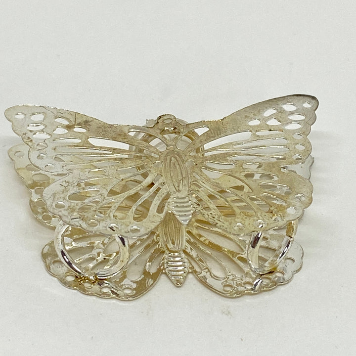 Set of 8 Vintage Reusable Silver Filigree Butterly Drinking Straw Toppers