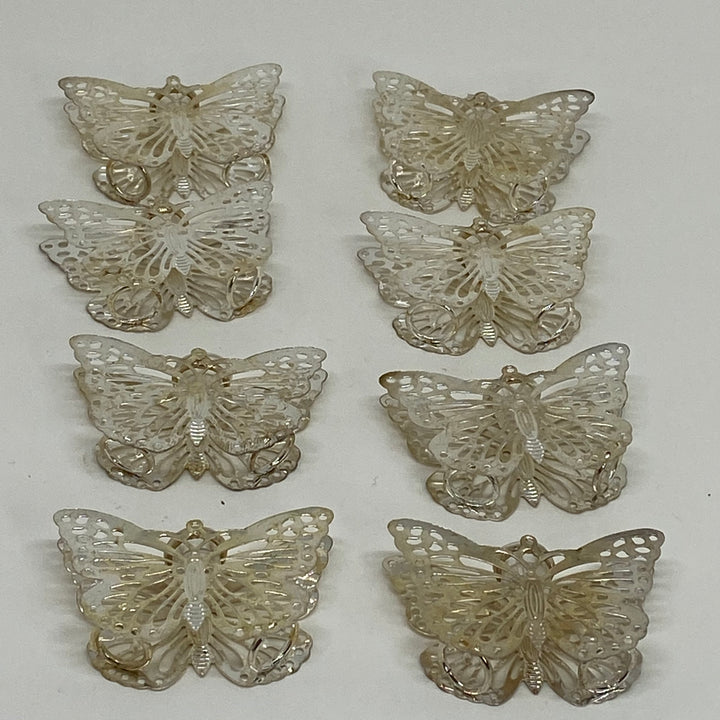 Set of 8 Vintage Reusable Silver Filigree Butterly Drinking Straw Toppers