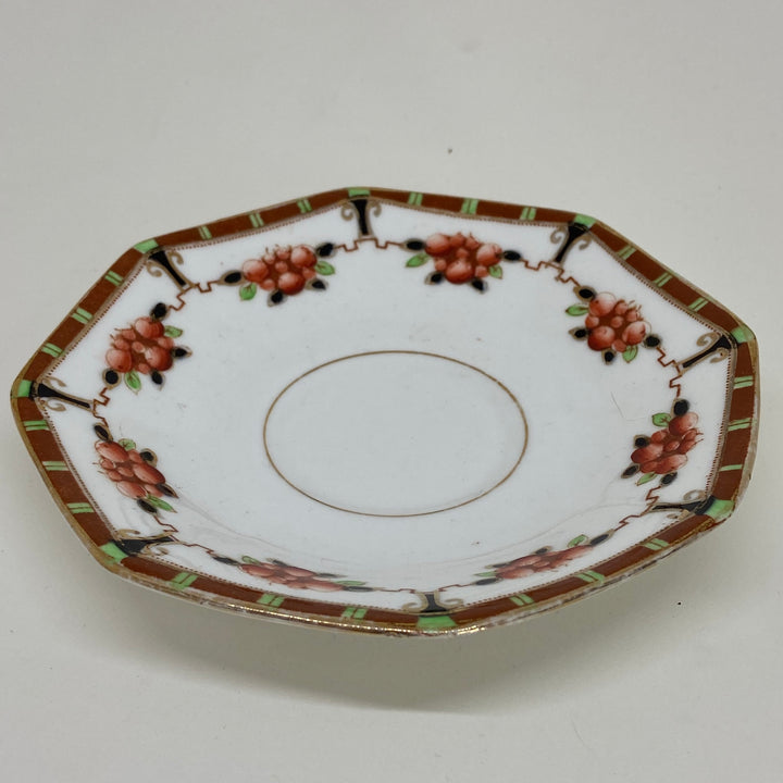 Vintage Green & Brown Delphine Bone China Art Deco Saucer 5.5"