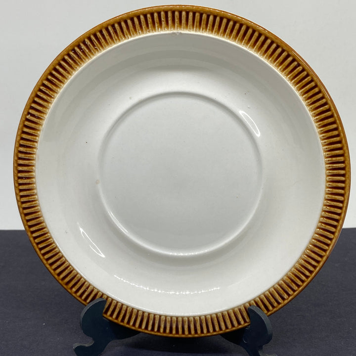 Vintage Made in England Poole Pottery 1970s White & Brown Saucer 6"