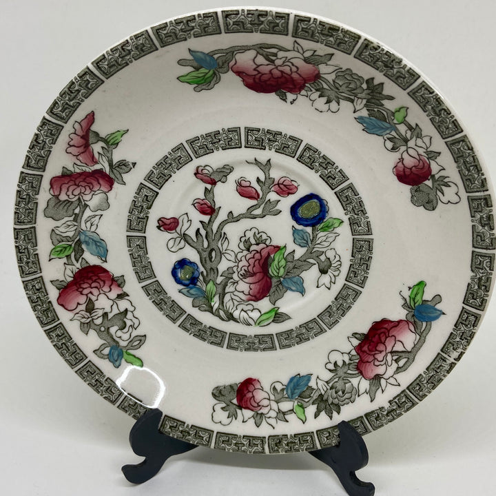 Vintage Indian Tree Duchess Floral Greek Key Bone China Saucer 6.25"