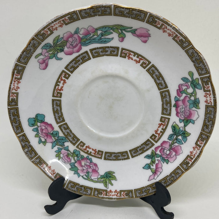 Vintage Indian Tree Duchess Floral Greek Key Bone China Saucer 5.5"