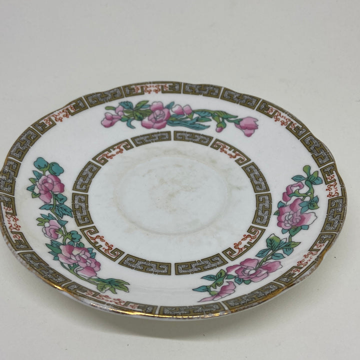 Vintage Indian Tree Duchess Floral Greek Key Bone China Saucer 5.5"
