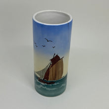 Load image into Gallery viewer, Vintage Hand Painted German Wittenberg Sail Boat Pottery Column Vase 5.75"