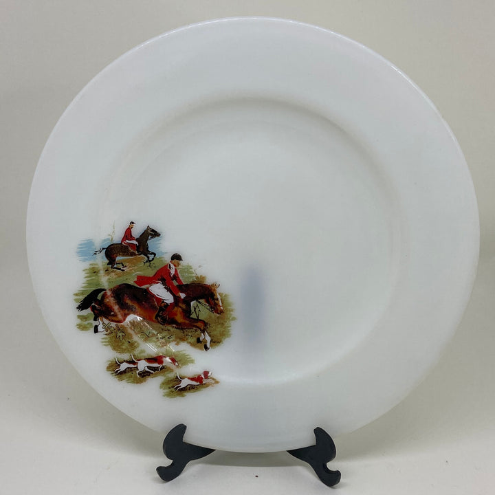 4 x Vintage Hunting Scene Translucent Pyrex JAJ Salad Lunch Plates 9"