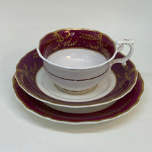 Load image into Gallery viewer, Antique Burgundy Spode Teacup Saucer &amp; Tea Plate Bone China Trio Set