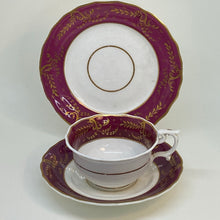 Load image into Gallery viewer, Antique Burgundy Spode Teacup Saucer &amp; Tea Plate Bone China Trio Set