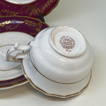 Load image into Gallery viewer, Antique Burgundy Spode Teacup Saucer &amp; Tea Plate Bone China Trio Set
