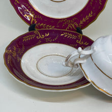 Load image into Gallery viewer, Antique Burgundy Spode Teacup Saucer &amp; Tea Plate Bone China Trio Set