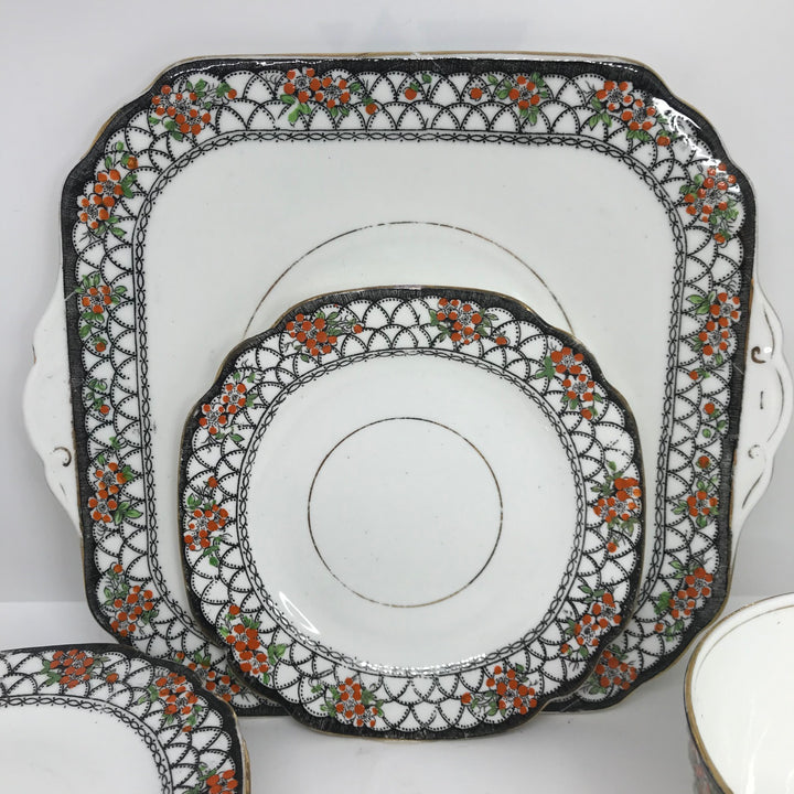 Vintage 8-Piece Art Deco Balmoral China Tea Time Cake Serving Set 1930s