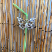 Load image into Gallery viewer, Set of 8 Vintage Reusable Silver Filigree Butterly Drinking Straw Toppers