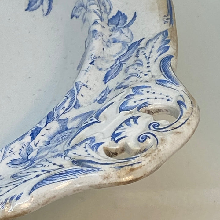 Antique Victorian Wedgwood Woodbine Blue White Ceramic Serving Bowl 10.5"
