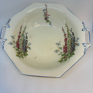 NEW HALL HANLEY Staffordshire Cottage Garden SERVING BOWL 10" 1950s