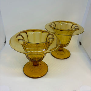 Pair of Open Neck HYACINTH Amber Brown Glass VASES 5.75"