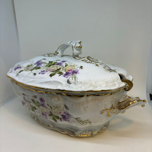 Substantial Vintage TUREEN Serving Dish with LADLE - 10in x 7.5in x 4.25in