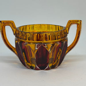 Vintage Amber Ruby Brown GLASS BOWL with Handles Art Deco Style