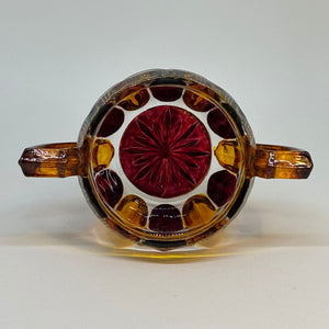 Vintage Amber Ruby Brown GLASS BOWL with Handles Art Deco Style