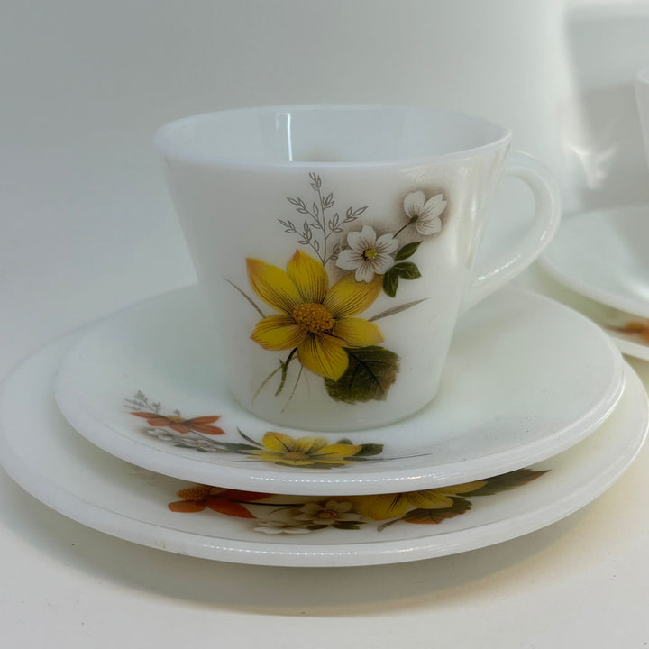 2 x Retro Vintage Autumn Glory Pyrex JAJ Tea Plate, Saucer and Tea Cup TRIOS