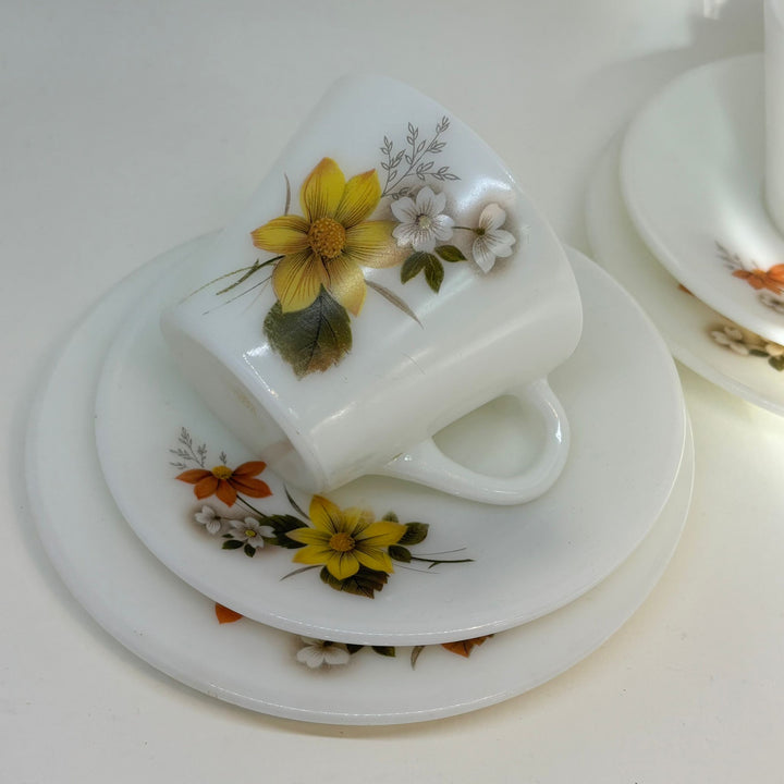 2 x Retro Vintage Autumn Glory Pyrex JAJ Tea Plate, Saucer and Tea Cup TRIOS