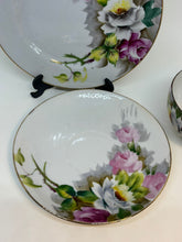 Load image into Gallery viewer, Vintage Japanese Yellow &amp; Pink Flowers Bone China Gold Castle Tea Set Trio