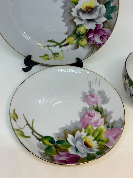 Vintage Japanese Hand-Painted GOLD CASTLE Translucent Fine BONE CHINA Tea Plate, Saucer and Teacup TRIO