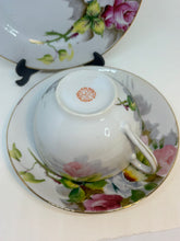 Load image into Gallery viewer, Vintage Japanese Yellow &amp; Pink Flowers Bone China Gold Castle Tea Set Trio