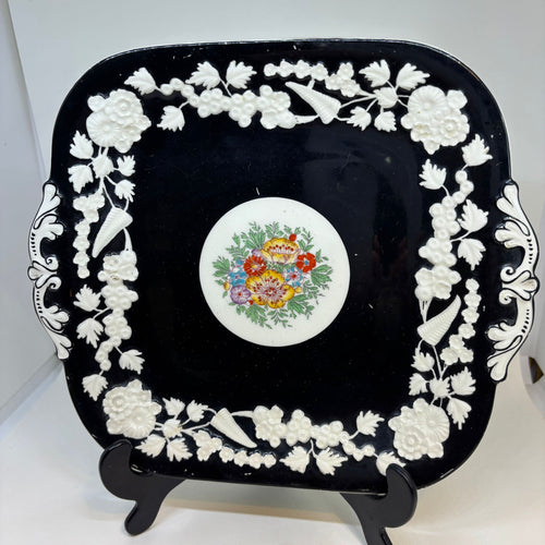 Black and white vintage Rhapsody CAKE / SERVING PLATE George Jones & Sons