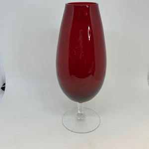 Vintage RUBY Red Glass GLASS SHAPED VASE 9"