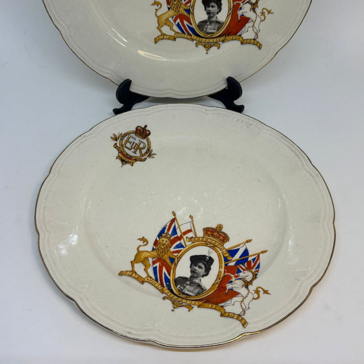 2 x Vintage Tea Plates Queen Elizabeth II Coronation 1953