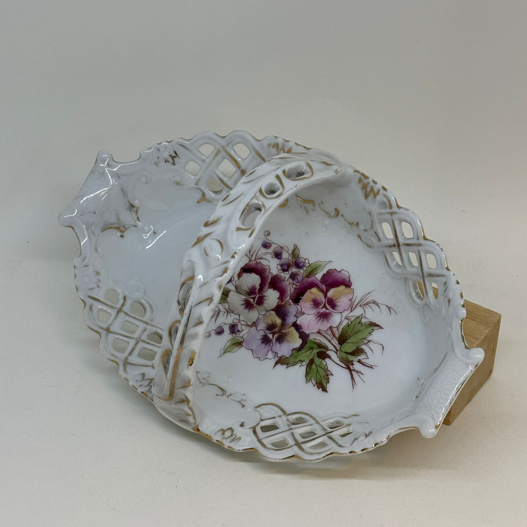 Vintage Pierced Lattice Floral Design Dresden Style Porcelain TRINKET DISH