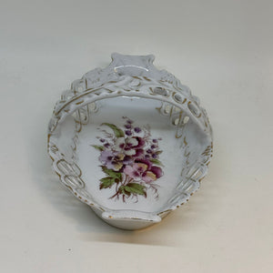 Vintage Pierced Lattice Floral Design Dresden Style Porcelain TRINKET DISH