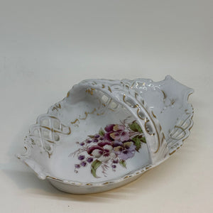 Vintage Pierced Lattice Floral Design Dresden Style Porcelain TRINKET DISH