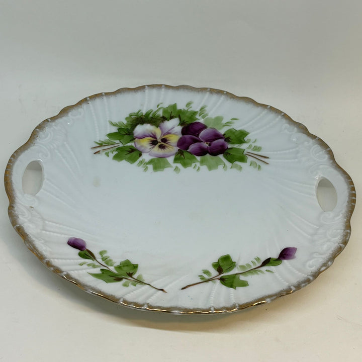 Hand-Painted Vintage Pansy Platter with Gold Edges